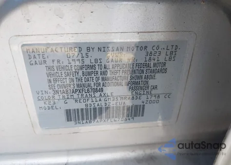 2015 Nissan Sentra Sv from USA, damaged, VIN 3N1AB7APXFL670849